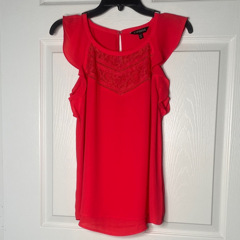 Express Lace Front Ruffle Sleeve Tank Top